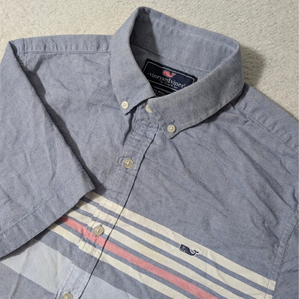 Vineyard Vines Button Down Shirt Mens Sm Blue Striped Slim Fit Whale Shirt S/S‎